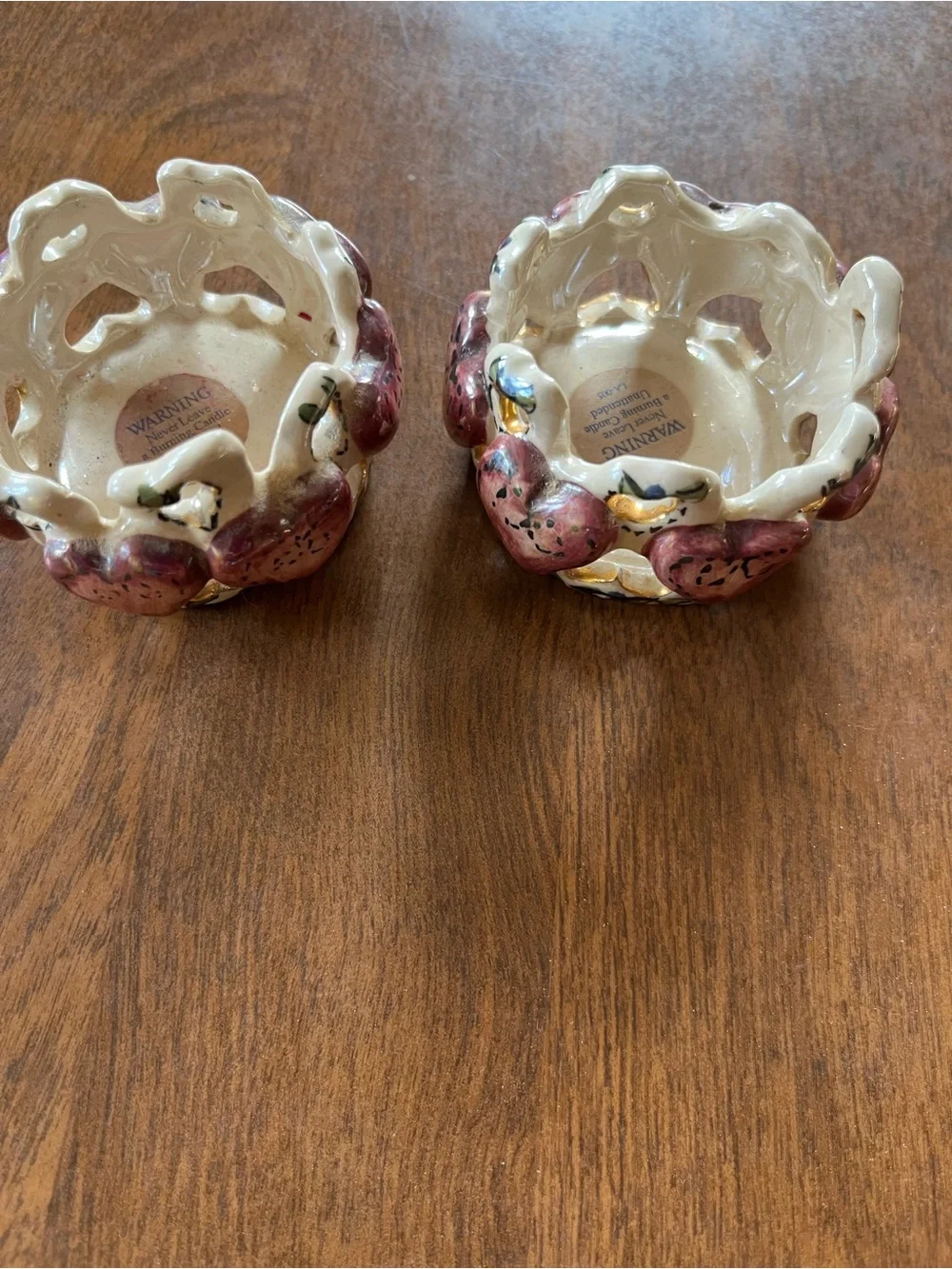 Blue Sky Ceramic Candle Holders in Cream and Mauve - Pair